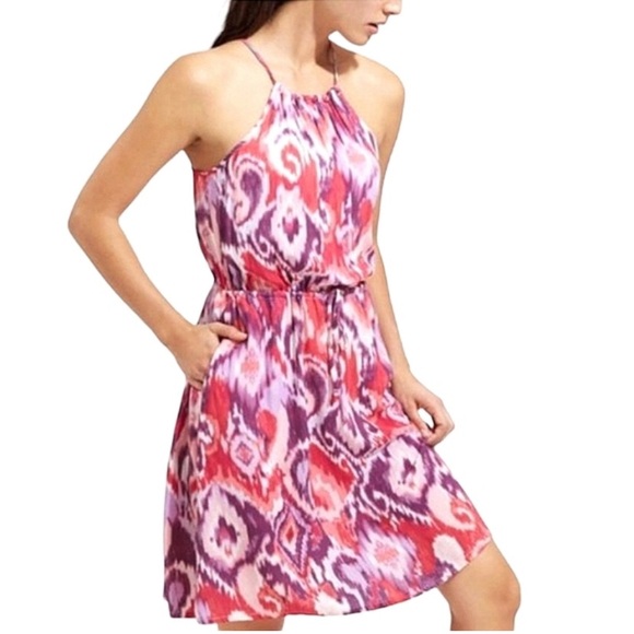 Athleta Dresses & Skirts - Athleta Kelani Magenta Pink Ikat Rayon Halter Dress Built in Bra size Small